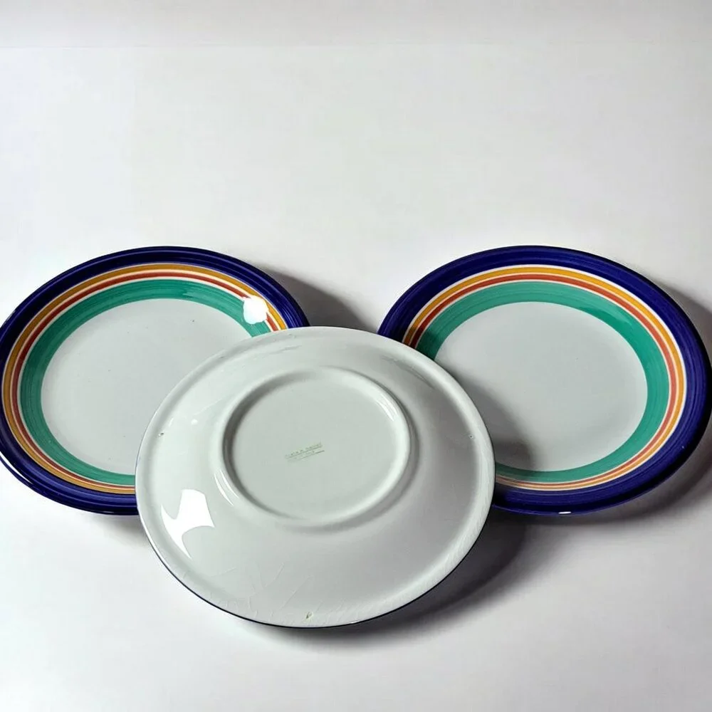 Crate & Barrel Striped Salad Dessert Plates 8” Made In Italy Set Of 3